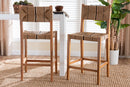 Morris Bohemian Paper Loom and Natural Mahogany Wood 2Pc Bar Stool Set Baxton