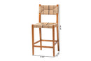 Morris Bohemian Paper Loom and Natural Mahogany Wood 2Pc Bar Stool Set Baxton