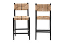 Morris Bohemian Paper Loom and Black Mahogany Wood 2Pc Bar Stool Set Baxton