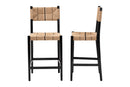 Morris Bohemian Paper Loom and Black Mahogany Wood 2Pc Bar Stool Set Baxton
