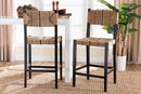 Morris Bohemian Paper Loom and Black Mahogany Wood 2Pc Bar Stool Set Baxton