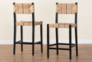Morris Bohemian Paper Loom and Black Mahogany Wood 2Pc Bar Stool Set Baxton