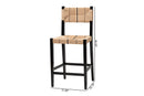 Morris Bohemian Paper Loom and Black Mahogany Wood 2Pc Bar Stool Set Baxton