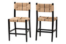 Morris Bohemian Paper Loom and Black Mahogany Wood 2Pc Counter Stool Set Baxton