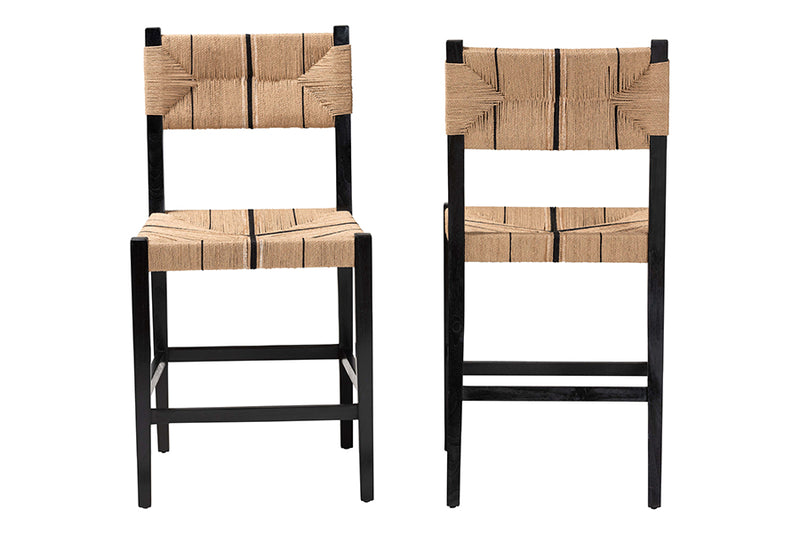 Morris Bohemian Paper Loom and Black Mahogany Wood 2-Piece Counter Stool Set