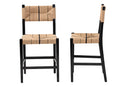 Morris Bohemian Paper Loom and Black Mahogany Wood 2Pc Counter Stool Set Baxton