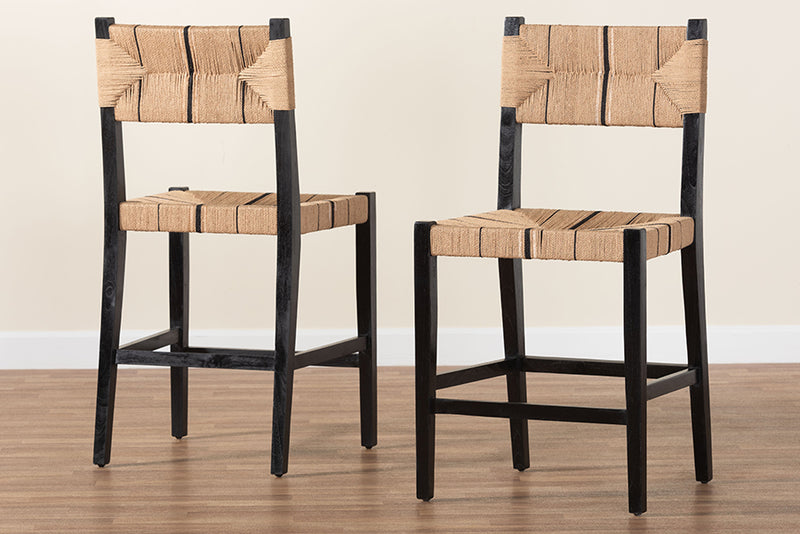 Morris Bohemian Paper Loom and Black Mahogany Wood 2-Piece Counter Stool Set