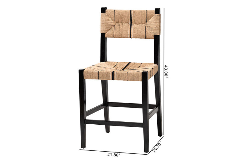 Morris Bohemian Paper Loom and Black Mahogany Wood 2Pc Counter Stool Set Baxton