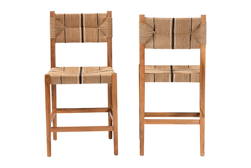 Morris Bohemian Paper Loom and Natural Mahogany Wood 2-Piece Counter Stool Set