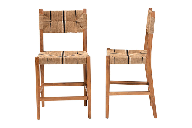 Morris Bohemian Paper Loom and Natural Mahogany Wood 2-Piece Counter Stool Set