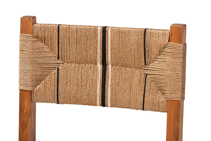 Morris Bohemian Paper Loom and Natural Mahogany Wood 2Pc Counter Stool Set Baxton