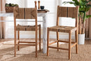 Morris Bohemian Paper Loom and Natural Mahogany Wood 2Pc Counter Stool Set Baxton