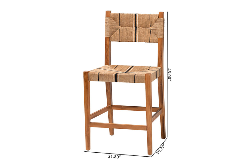 Morris Bohemian Paper Loom and Natural Mahogany Wood 2-Piece Counter Stool Set