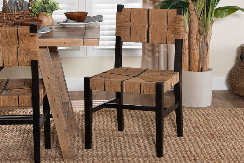 Morris Bohemian Paper Loom and Black Mahogany Wood Dining Chair Baxton