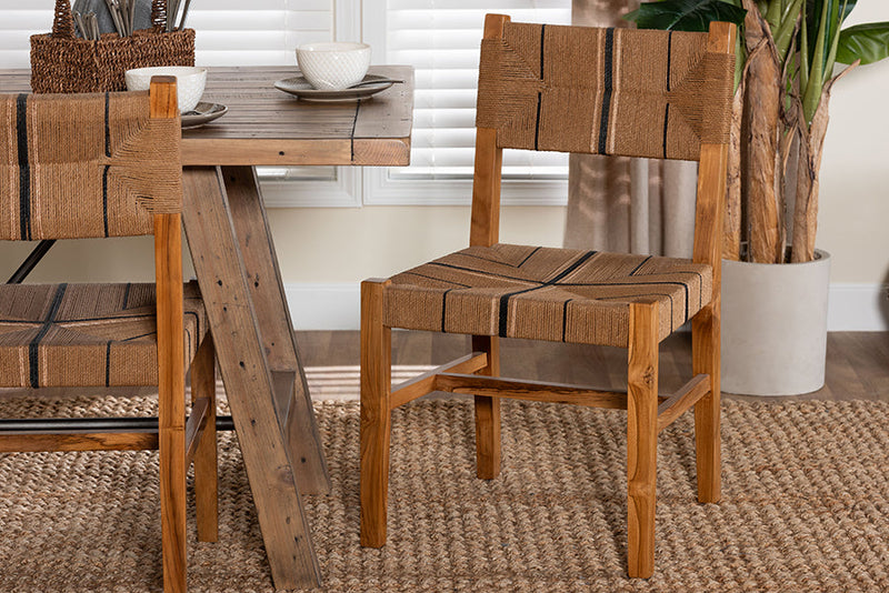 Morris Bohemian Paper Loom and Natural Mahogany Wood Dining Chair Baxton