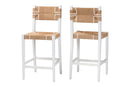 Savannah Bohemian Paper Loom and White Mahogany Wood 2Pc Bar Stool Set Baxton