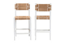 Savannah Bohemian Paper Loom and White Mahogany Wood 2Pc Bar Stool Set Baxton