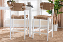 Savannah Bohemian Paper Loom and White Mahogany Wood 2Pc Bar Stool Set Baxton