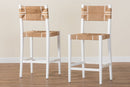 Savannah Bohemian Paper Loom and White Mahogany Wood 2Pc Bar Stool Set Baxton