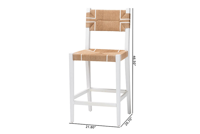 Savannah Bohemian Paper Loom and White Mahogany Wood 2Pc Bar Stool Set Baxton