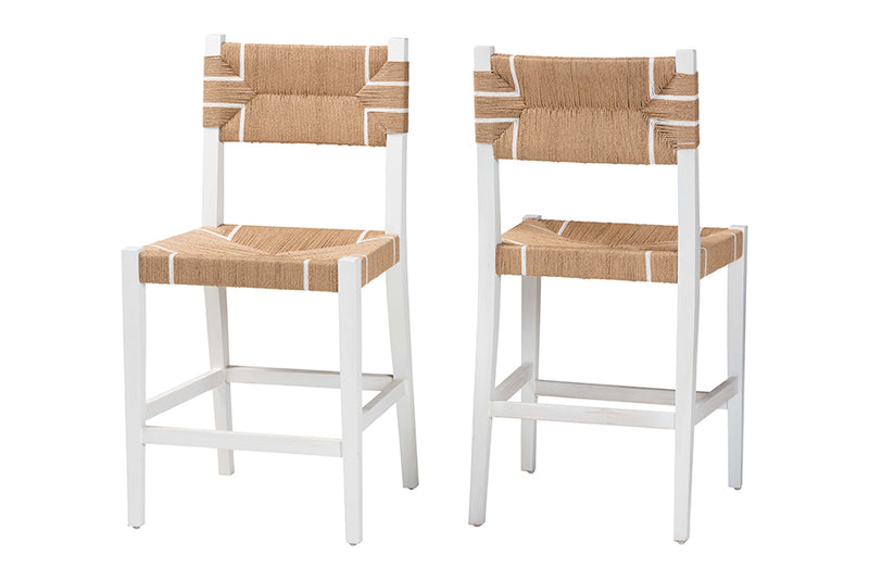 Savannah Bohemian Paper Loom and White Mahogany Wood 2-Piece Counter Stool Set