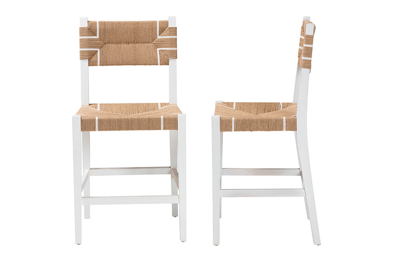 Savannah Bohemian Paper Loom and White Mahogany Wood 2-Piece Counter Stool Set