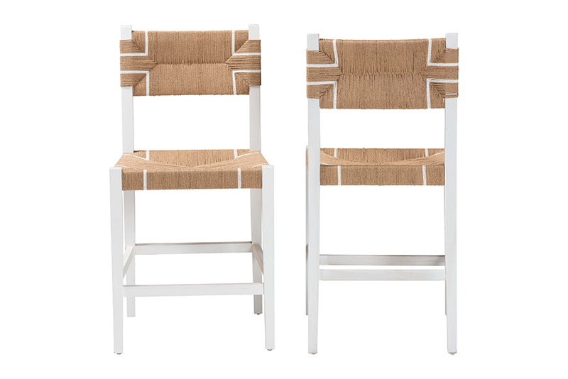 Savannah Bohemian Paper Loom and White Mahogany Wood 2-Piece Counter Stool Set