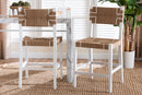 Savannah Bohemian Paper Loom and White Mahogany Wood 2Pc Counter Stool Set Baxton