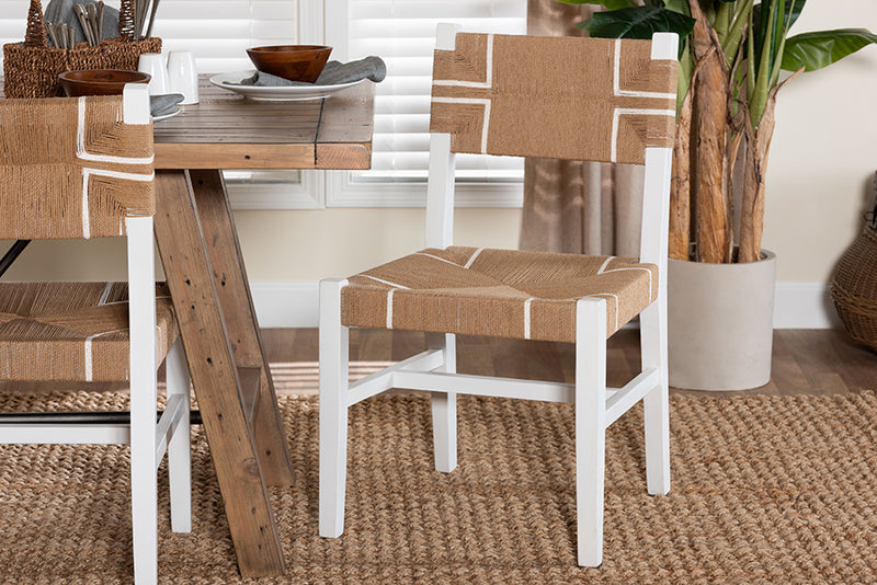 Savannah Bohemian Paper Loom and White Mahogany Wood Dining Chair