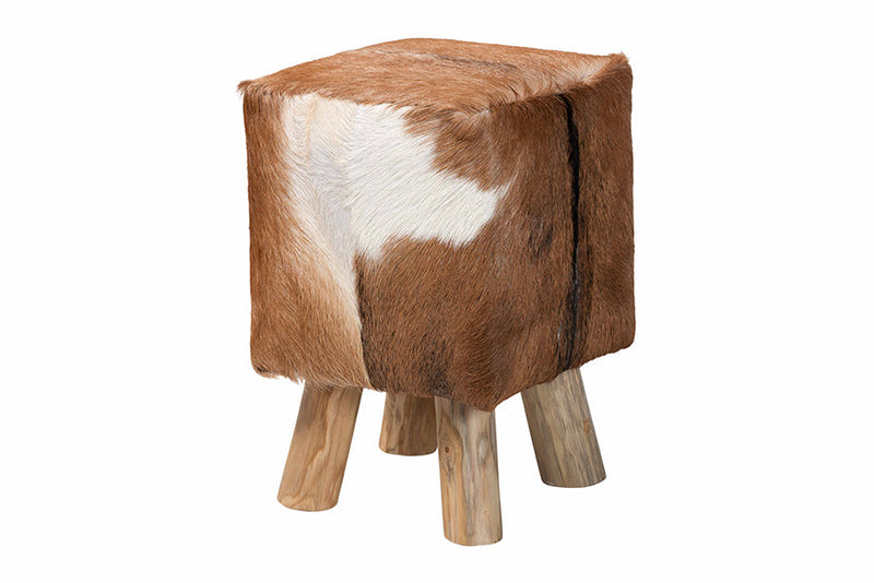 Raniya Genuine Goat Leather Footstool Baxton