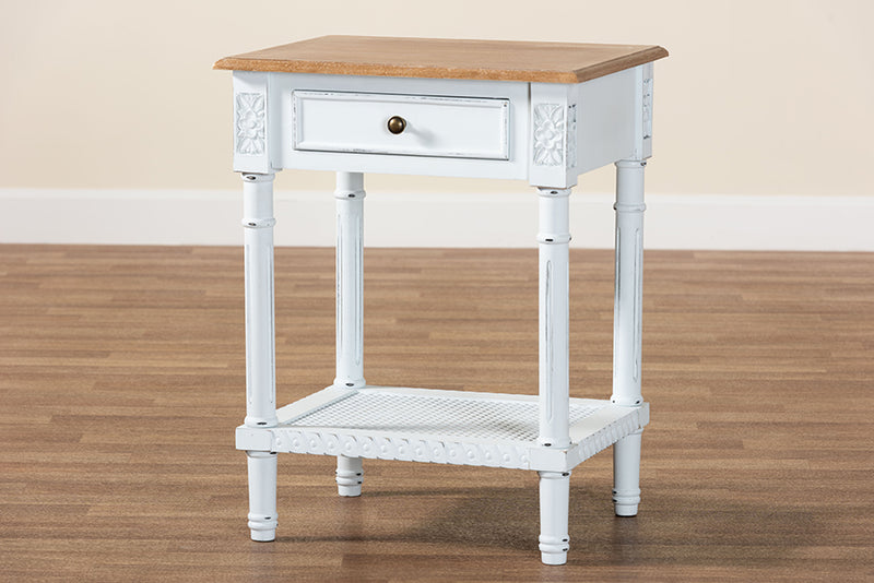 Rowen Classic French Two-Tone White and Natural Brown 1-Drawer End Table