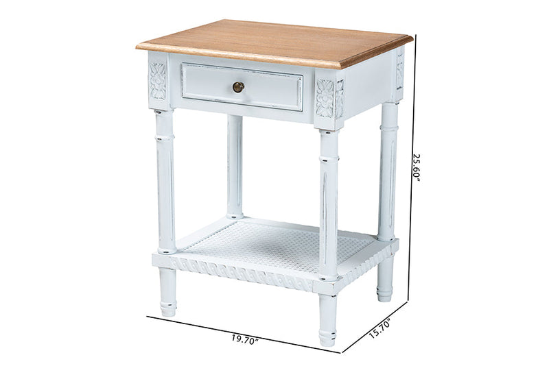Rowen Two-Tone White and Natural Brown 1-Drawer End Table Baxton
