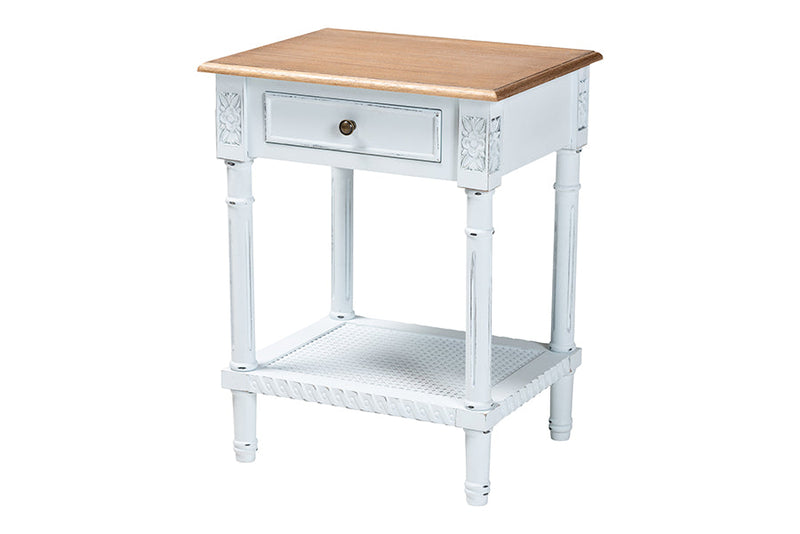 Rowen Two-Tone White and Natural Brown 1-Drawer End Table Baxton