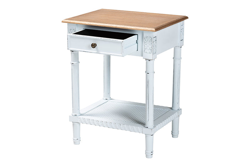 Rowen Two-Tone White and Natural Brown 1-Drawer End Table Baxton