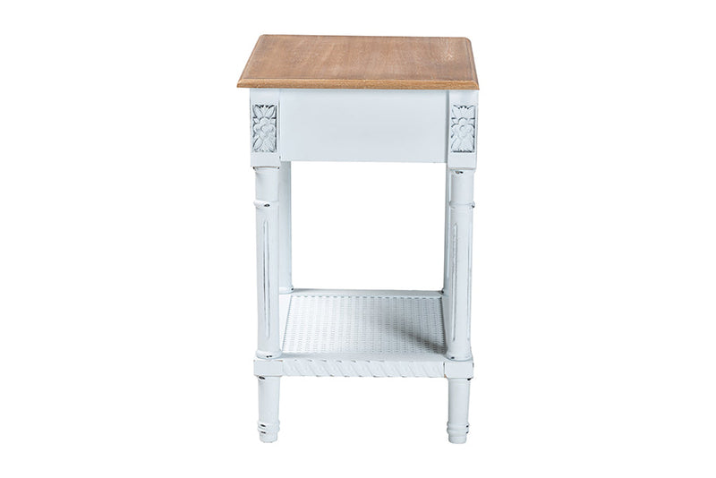 Rowen Two-Tone White and Natural Brown 1-Drawer End Table Baxton