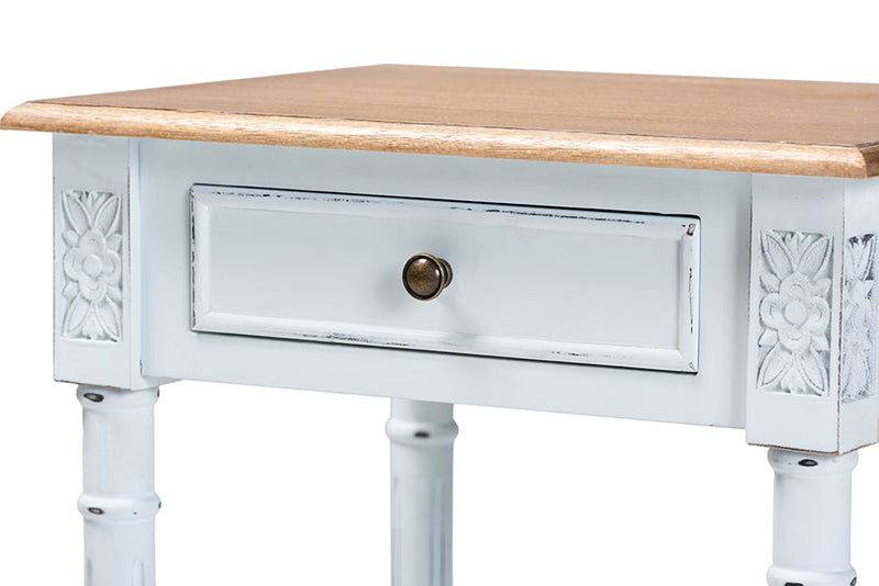 Rowen Two-Tone White and Natural Brown 1-Drawer End Table Baxton