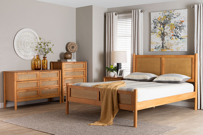 Kaori Golden Brown Wood Japandi 4Pc Queen Size Bedroom Set Baxton