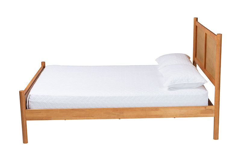 Kaori Golden Brown Wood Japandi Queen Bed w/Distressed-Finished Rattan Baxton