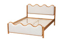 Sakura Scalloped Cream Boucle and Oak Brown Wood Queen Platform Bed Baxton