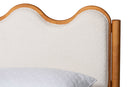 Sakura Scalloped Cream Boucle and Oak Brown Wood Queen Platform Bed Baxton