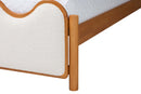 Sakura Scalloped Cream Boucle and Oak Brown Wood Queen Platform Bed Baxton