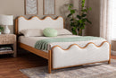 Sakura Scalloped Cream Boucle and Oak Brown Wood Queen Platform Bed Baxton