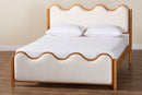 Sakura Scalloped Cream Boucle and Oak Brown Wood Queen Platform Bed Baxton