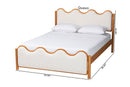 Sakura Scalloped Cream Boucle and Oak Brown Wood Queen Platform Bed Baxton