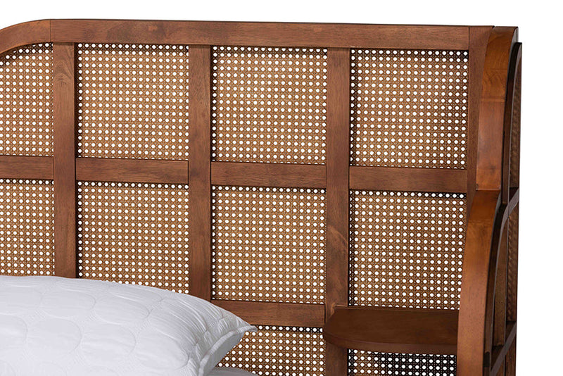 Levron Walnut Brown Wood Queen Size Wingback Platform Bed Baxton