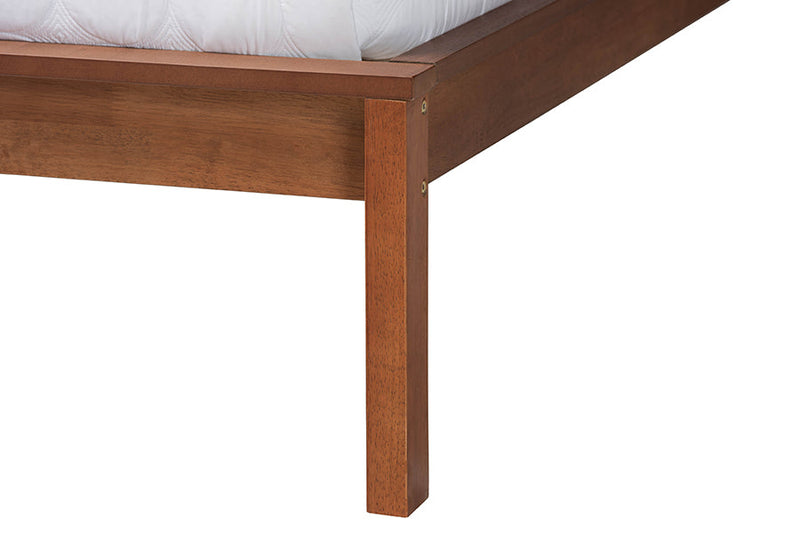 Levron Walnut Brown Wood Queen Size Wingback Platform Bed Baxton