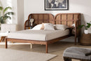 Levron Walnut Brown Wood Queen Size Wingback Platform Bed Baxton