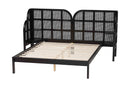Levron Ebony Black Wood Queen Size Wingback Platform Bed Baxton