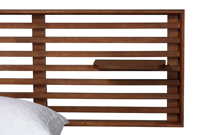 Lindsey Ash Walnut Wood Queen Size Platform Bed w/Shelves Baxton