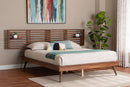 Lindsey Ash Walnut Wood King Size Platform Bed w/Shelves Baxton